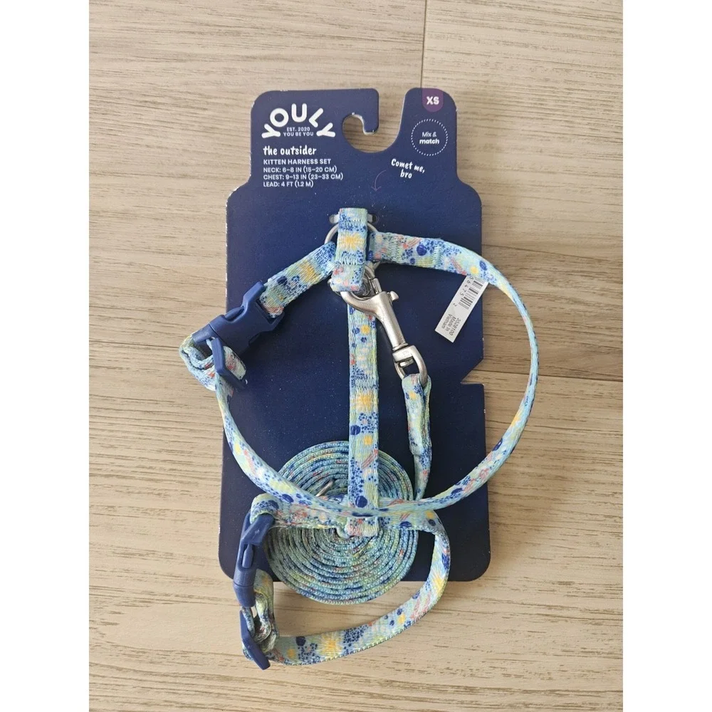 YOULY XS Kitten Harness and Leash Set Small Cat Adjustable Mesh Fireworks Stars